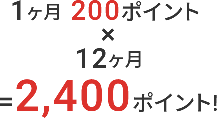1ヶ月 200ポイント×12ヶ月=2,400ポイント!